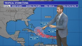 11PM Update: Developing confidence Tropical Storm Fiona will pass safely east of us