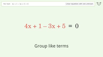 Solve 4x+1-3x+5=0: Linear Equation Video Solution | Tiger Algebra