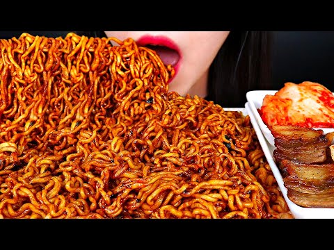 ASMR BLACK BEAN NOODLES JJAPAGURI, KIMCHI, SAMGYEOPSAL 짜파구리 먹방 チャパグリ 咀嚼音 RAM-DON MUKBANG EATING