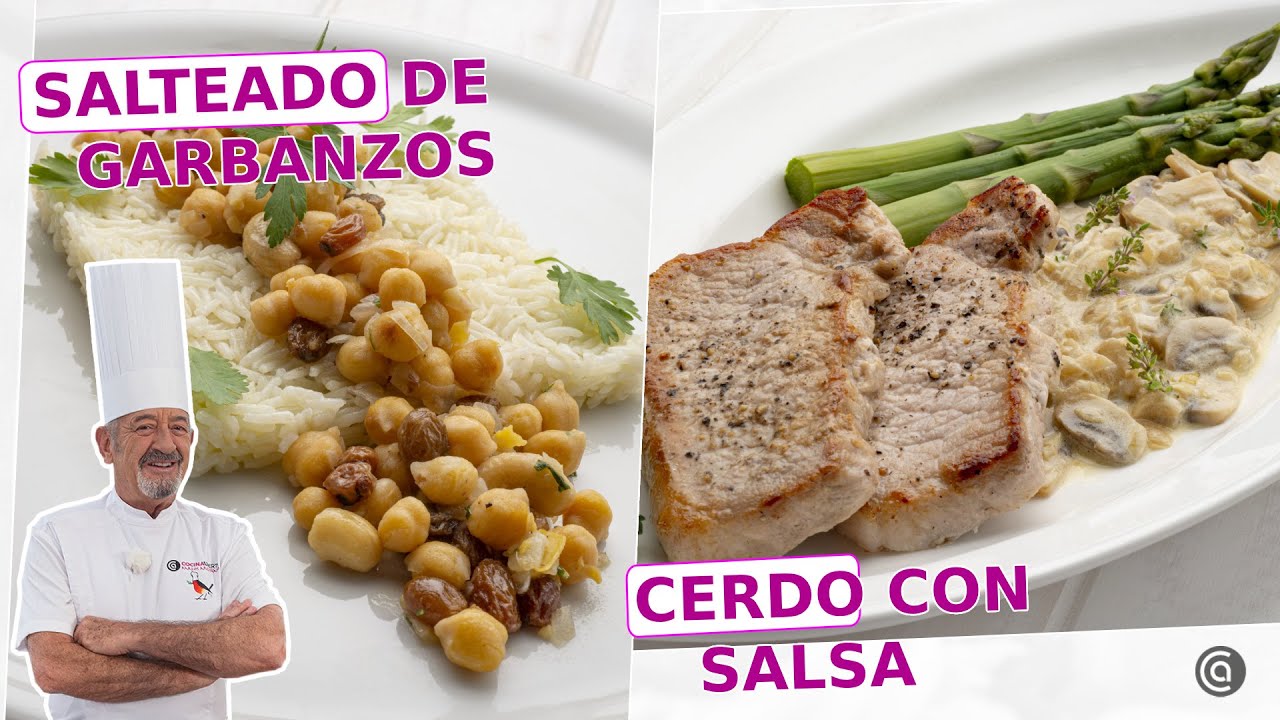 SALTEADO de GARBANZOS con arroz - CERDO con salsa de CHAMPIÑONES // con Arguiñano