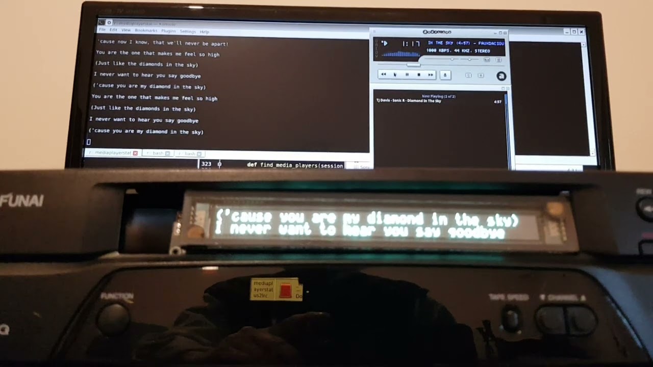 song lyrics on a 40x2 VFD display