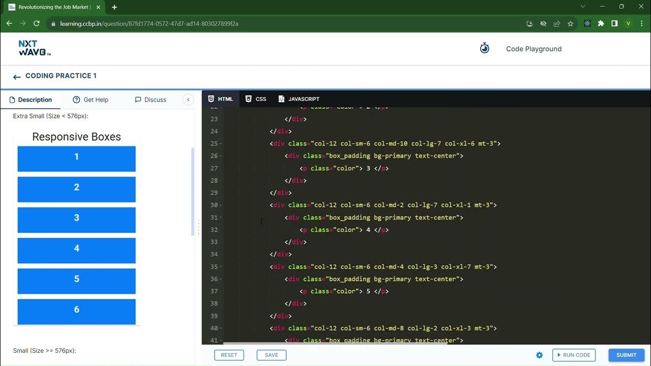 Responsive Boxes | Coding Practice 1 | HTML, CSS, Bootstrap | NxtWave ...