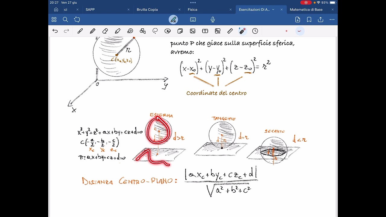 Piano e Sfera nello spazio. Teoria + esempio