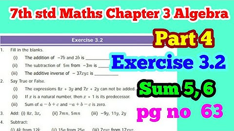 7th std Maths-Unit 3 Algebra - Exercise 3.2 - sums 5,6 (pg no 63) part 4 -Term 1 samacheer