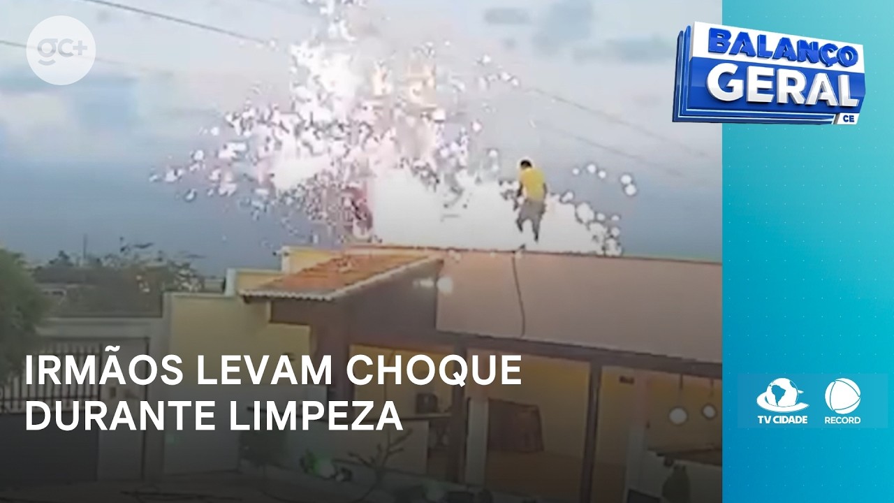 Irmãos levam choque durante limpeza de placas de energia solar em telhado de bar | Balanço Geral CE