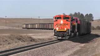 BNSF Coal train climbs the grade North of Dalton, Nebraska
