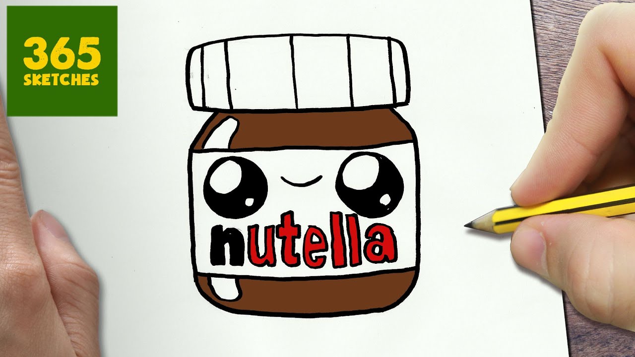 HOW TO DRAW A NUTELLA CUTE, Easy step by step drawing lessons for kids