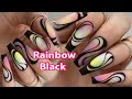 Rainbow black line nail art  mo lm  mng n gin