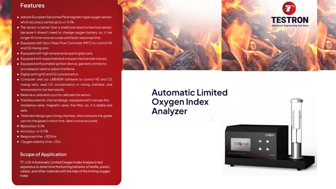 Testron TT-LOI A Automatic Limited Oxygen Index Analyzer | Accurate Flame Retardancy Testing