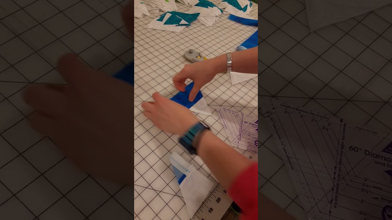 Let's cut the blue triangles and diamonds...