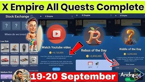 19 September all quest of the day x empire . riddle of the day. rebus of the day. YouTube video code