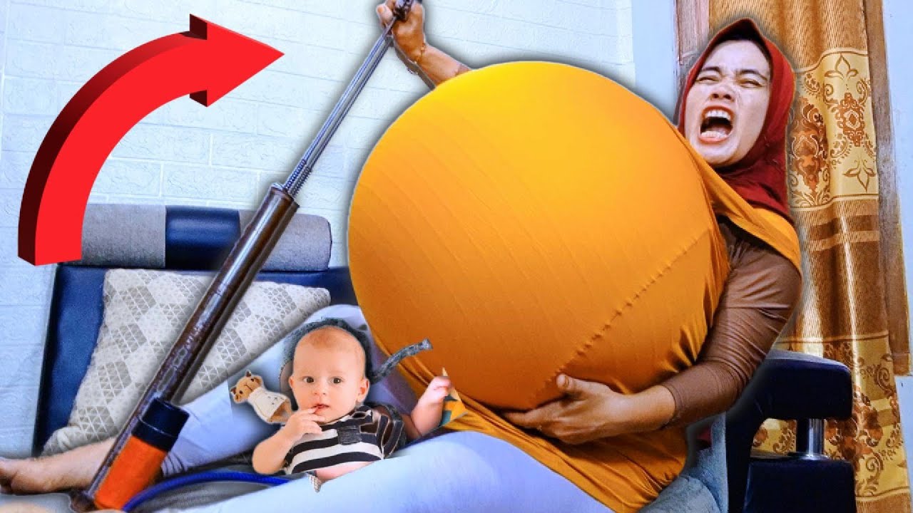 Kagettt...!!!!  Pompa Balon Jumbo di dalam Baju Perut mama jadi gendut Hamil melahirkan bayi lucu