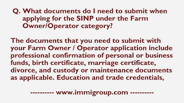 What documents do I need to submit for SINP under the Farm Owner/Operator category?