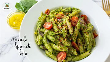 Creamy Avocado Spinach Pasta | Easy Vegan Pasta recipe |  Healthy Avocado spinach pasta