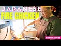 Behind the counter at a japanese fire chicken restaurant