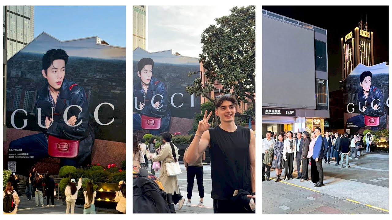 Xiao Zhan on Guccis art wall in Shanghai actually became a famous hotspot after it was completed