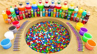 EXPERIMENT: M&M Candy vs Big Coca Cola, Chupa Chups, Fanta, 7up, Monster and Mentos Underground