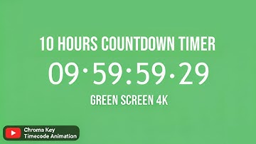10 Hours Countdown Timer Green Screen 4K | Chroma Key Timecode Animation