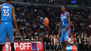 Kendrick Perkins's NFL pass to Westbrook after tip off - 11\/08\/12