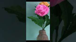 Crepe paper Rose flower with vase | #shorts