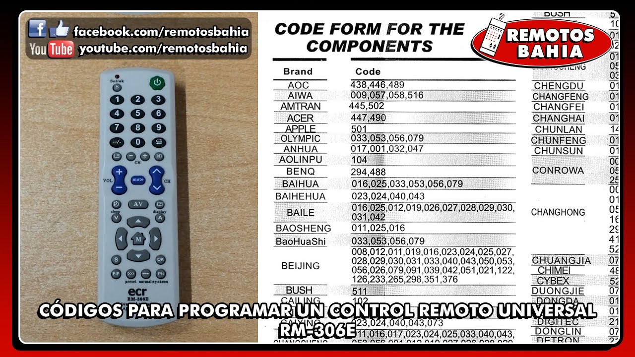 MANUAL Y CÓDIGOS PARA PROGRAMAR CONFIGURAR UN CONTROL REMOTO UNIVERSAL RM-306E SEISA CHUNGHOP SONAKI -