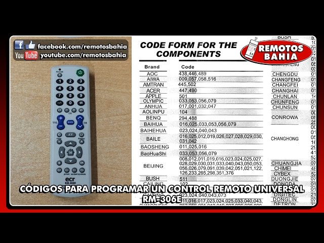MANUAL Y CÓDIGOS PARA PROGRAMAR CONFIGURAR UN CONTROL REMOTO UNIVERSAL  RM-306E SEISA CHUNGHOP SONAKI - YouTube