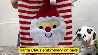 Classic Red and White Stripes Pet Knit Sweater Clothes Santa Claus Embroidery on back | GOGOGOPET screenshot 5
