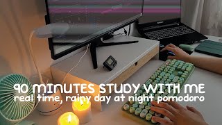 90 Minutes Study With Me | Calm Music and Rainy Sound, Real Study, Pomodoro