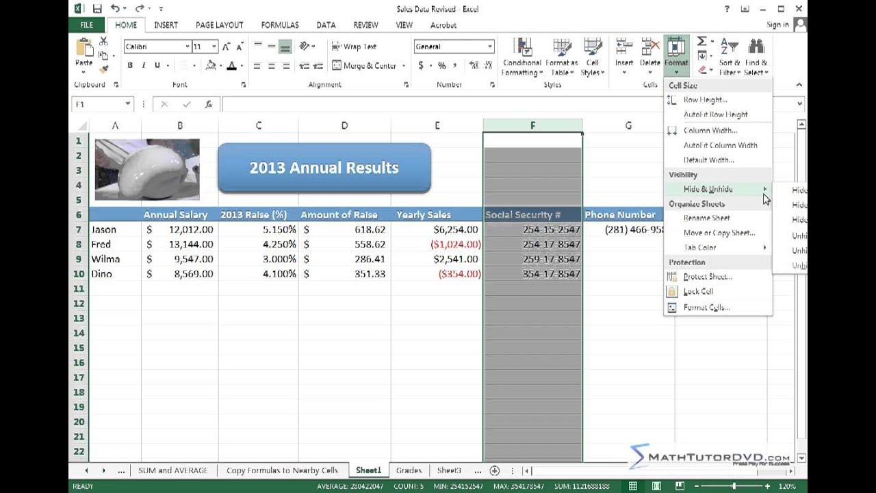 Mastering Excel 2013 Lesson 33 Hiding And Unhiding Rows And Columns 27 math help near me