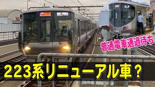 【223系はリニューアル車？】普通電車が止まる前に通過の放送が！阪和線 鶴ケ丘駅の関空紀州路快速が追い越す様子と特急くろしお号通過！