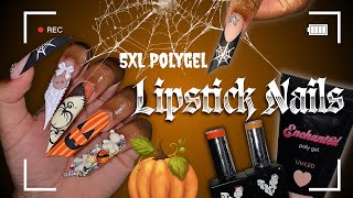 5XL LiPSTiCK SHAPE NAiLS : Fall & Spooky Designz Nail Art + Polygel 🎃🕸️
