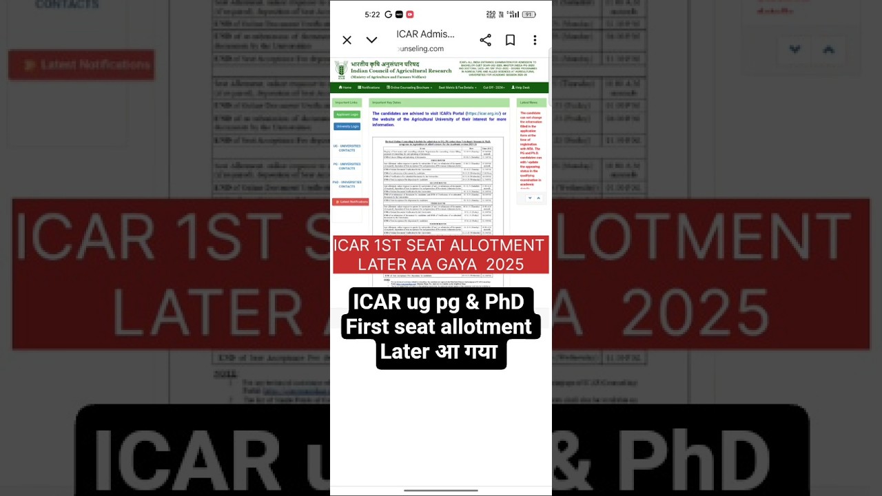 ICAR seat allotment 2025 