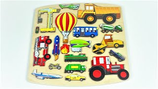 Best Learn Construction Vehicles Puzzle - Bus, Tractor, Cars & Shapes | Preschool Toddler Learning