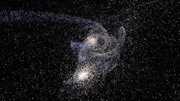 Galaxy collision time lapse simulation