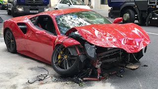 A ferrari 488 gtb which lost control and hit bus in london today.
believed to have been rented.... coming salvage yard soon