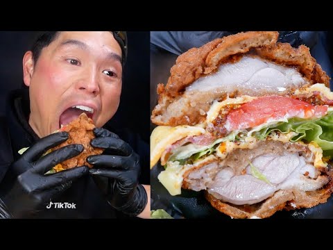 【ASMR】Fried Chicken Burger  フライドチキンバーガー | MUKBANG 咀嚼音 먹방