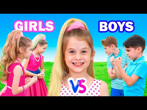 Видео: Girls vs Boys Challenge and other stories for kids