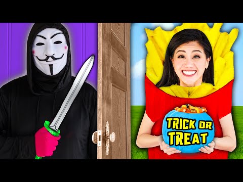 TRICK OR TREAT at HACKER HOUSE! Spooky Halloween Pranks & DIY Zombie Costume Makeup Ideas Challenge