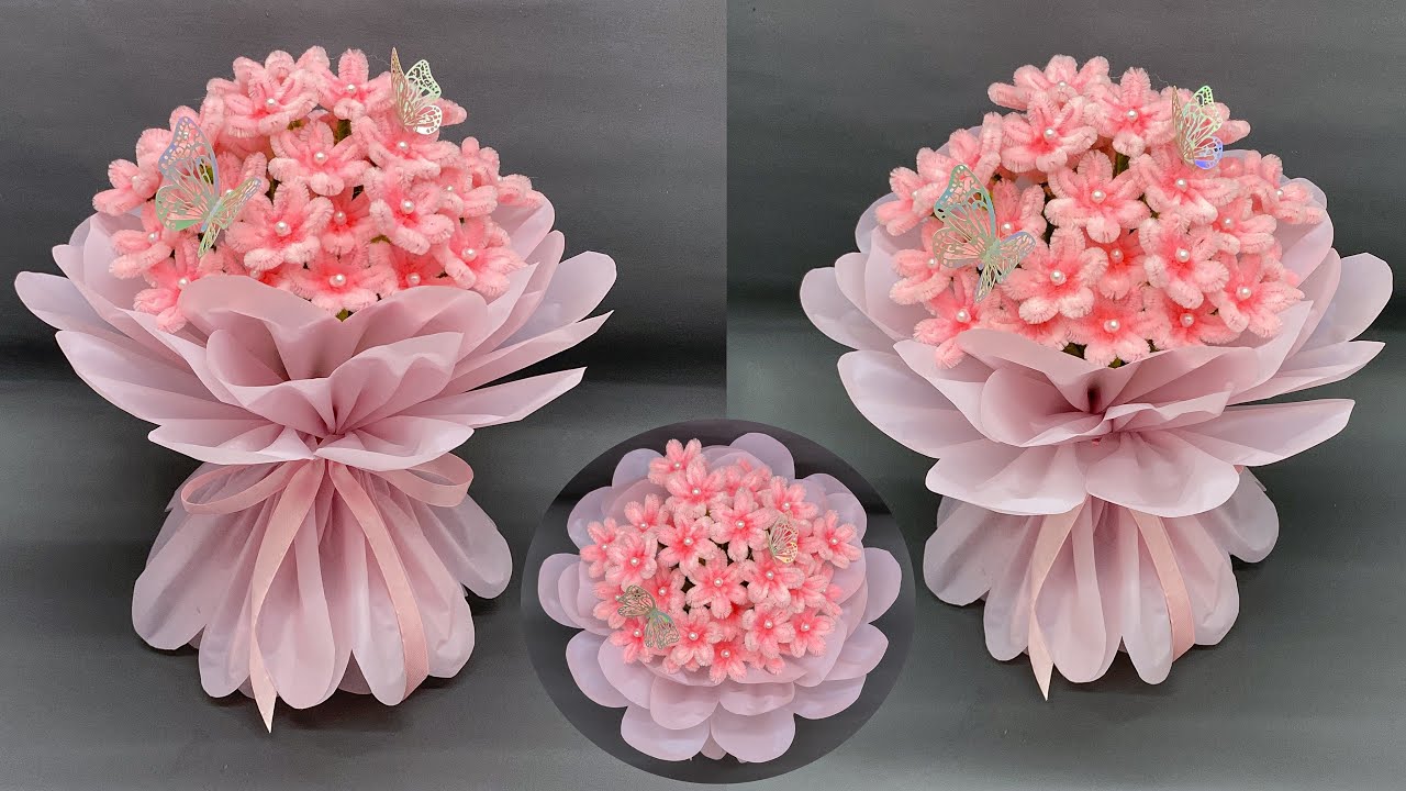 DIY | How to Make a Flower Bouquet from Pipe Cleaner Easily | Wrapping a Round Flower Bouquet