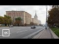 Walking Autumn Moscow, from Kievskaya to Smolenskaya and City Sounds, 4k