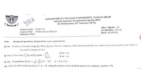 Gcuf past paper solution of Methematical methods Bs mathematics 6 semester