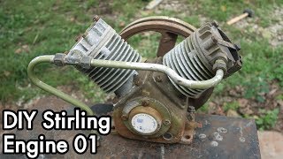 DIY Stirling Engine 01: V-twin Air Compressor Conversion Evaluation