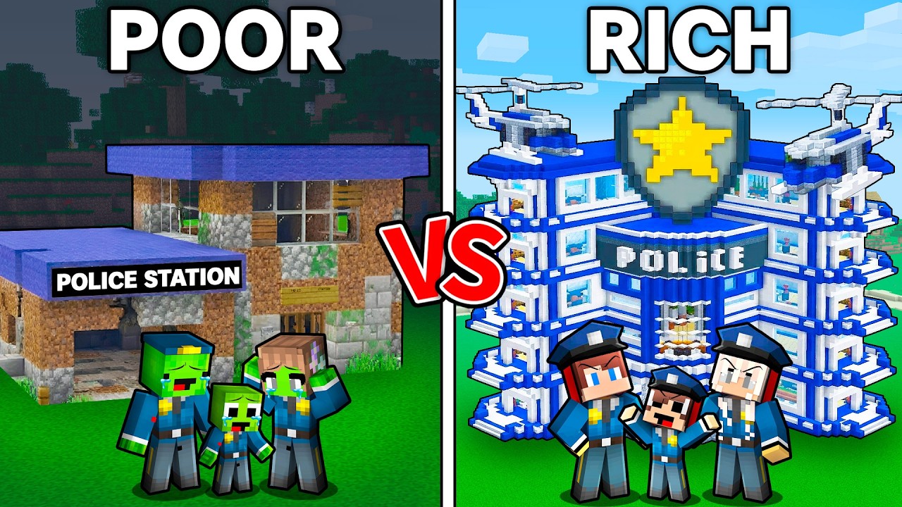 Mikey POOR vs JJ RICH Family Police Station Battle in Minecraft (Maizen)