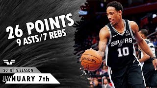 DeMar DeRozan - 2019.01.07 - Spurs vs Pistons - 26 Pts, 9 Asts, 7 Rebs