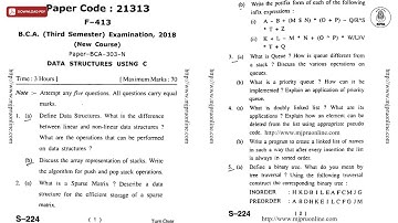 BCA 3RD SEM DATA STRUCTURES USING C 2018 | MJPRU