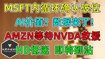 美股 MSFT进内循环确认破位！AI潜在价值？数据来了！AMZN等NVDA拯救！HD前瞻低迷，即将到站！