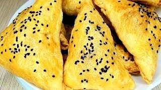 Meat pies made from ready-made puff pastry. Samsa in Uzbek.