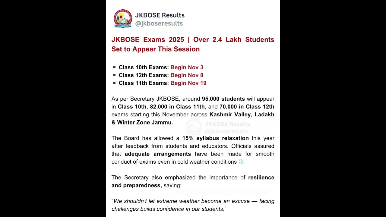 JKBOSE Exams 2025 | Over 2.4 Lakh Students Set to Appear This Session
