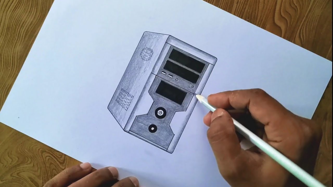 Easy way to draw desktop computer step by step with pencil shading - YouTube