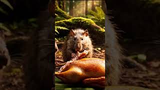 Wild mice feast on roasted duck in the heart of nature